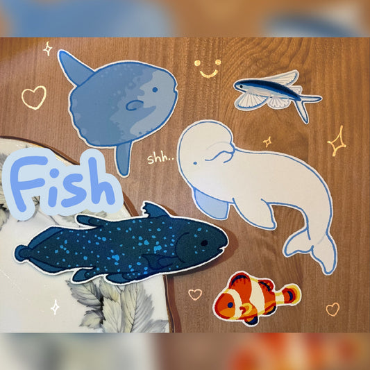 ocean fish stickers! coelacanth, sunfish + more
