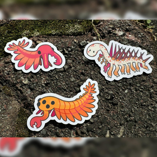 CAMBRIAN EXPLOSION stickers! anomalocaris, hallucigenia and opabinia!