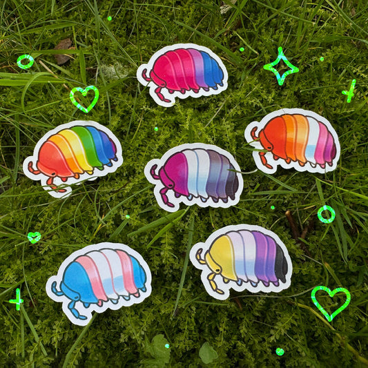 PRIDESOPODS! (Pride isopod stickers!) LGBTQ roly poly waterproof bug stickers!