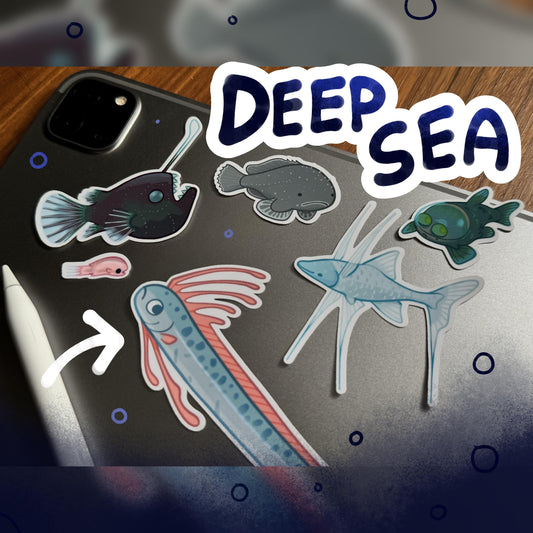 DEEP SEA fish stickers! barreleye, blobfish, oarfish, anglerfish, and tripodfish